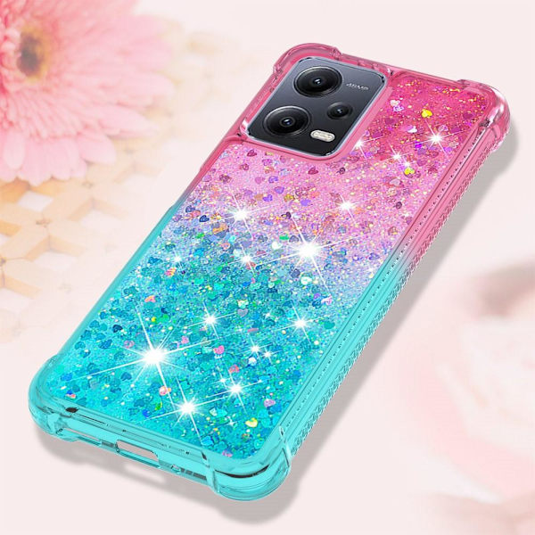 SKALO Xiaomi Redmi Note 12 5G Juoksuhiekka Glitter Sydämet TPU kuori - Pinkki-Turkoosi Multicolor