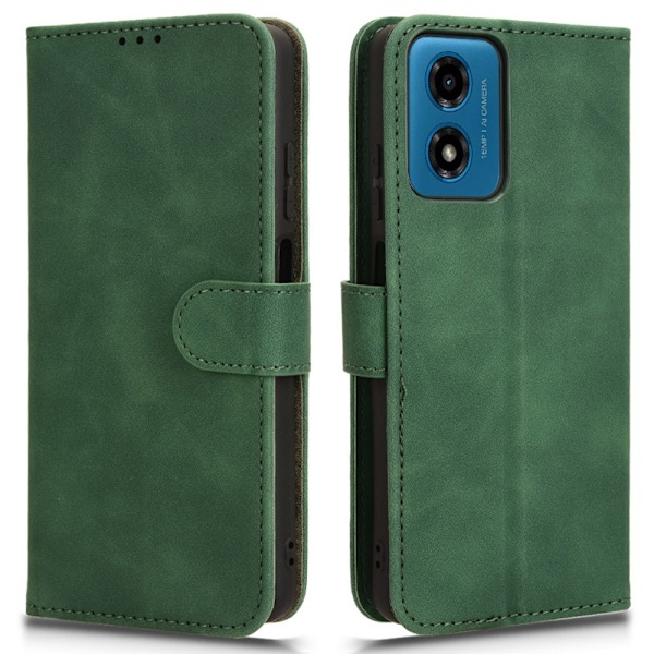 SKALO Motorola Moto E14 4G Matt PU Nahka lompakkokotelo - Vihreä Green