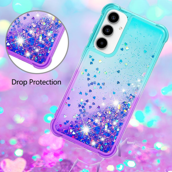 SKALO Samsung A55 5G Juoksuhiekka Glitter Sydämet TPU kuori - Turkoosi-Violetti Multicolor