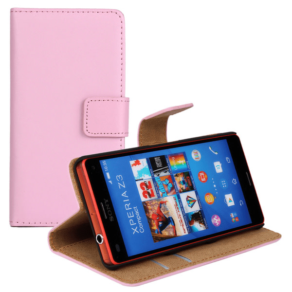 Lompakkokotelo aitoa nahkaa Sony Z3 Compact - enemmän värejä Light pink