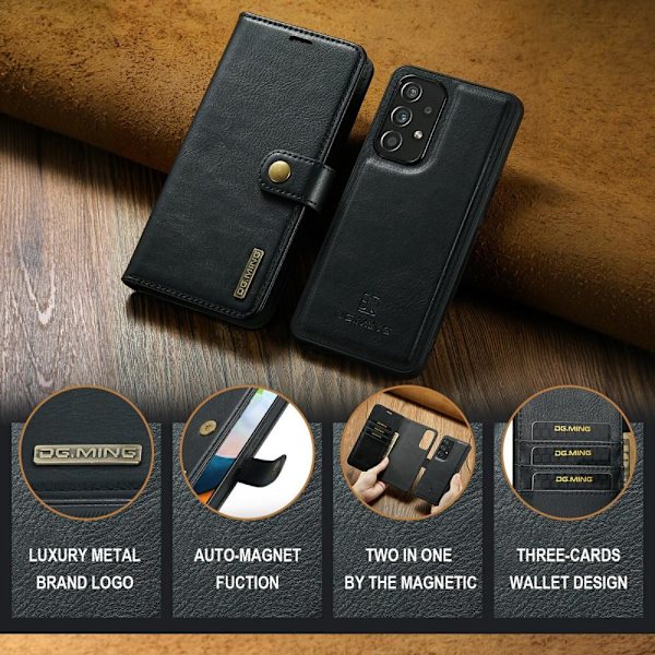 DG MING Samsung A53 5G 2-in-1 magneetti lompakkokotelo - Musta Black