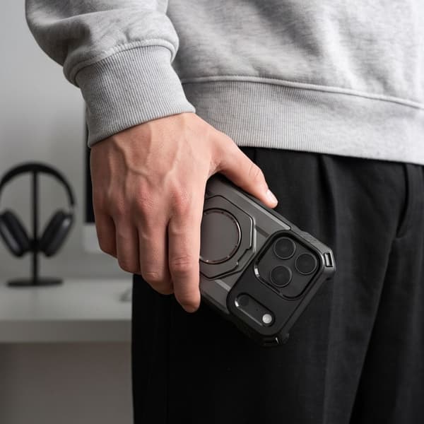 Tech-Protect MagForce MagSafe Cover med ringstativ til iPhone 18 Pro Max – Matsort Black