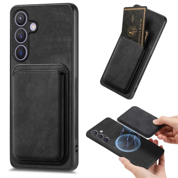SKALO Samsung S24+ PU-læderskal med aftagelig magnetisk pung - Sort Black