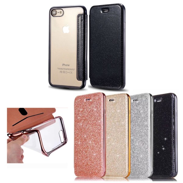 SKALO iPhone 7/8 Plånboksfodral TPU Ultraslim Glitter - Fler fär Svart