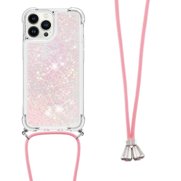 SKALO iPhone 14 Pro Kvicksand Glitter Mobilhalsband - Rosa Rosa