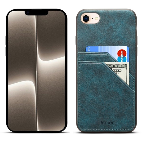SKALO iPhone 16e PU-nahkainen kaksoiskorttipaikka Suojakuori - Sininen Blue