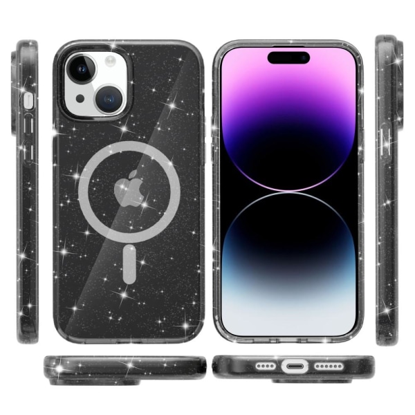 SKALO iPhone 15 Glitter Magnetic Ring TPU Cover - Sort Black