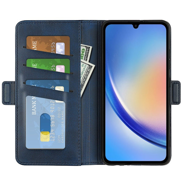 SKALO Samsung A35 5G Premium Wallet Lompakkokotelo - Sininen Blue
