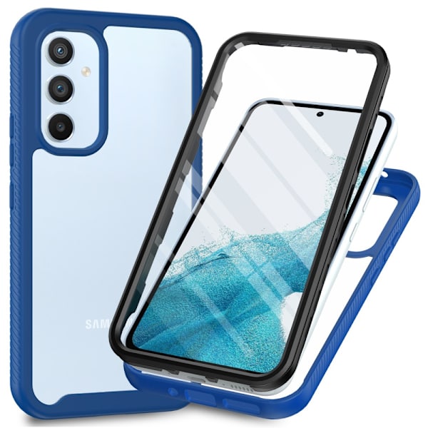SKALO Samsung A54 5G Stødsikker Clear Hybrid Cover + Skaermbeskyttelse - Mørkeblå Dark blue