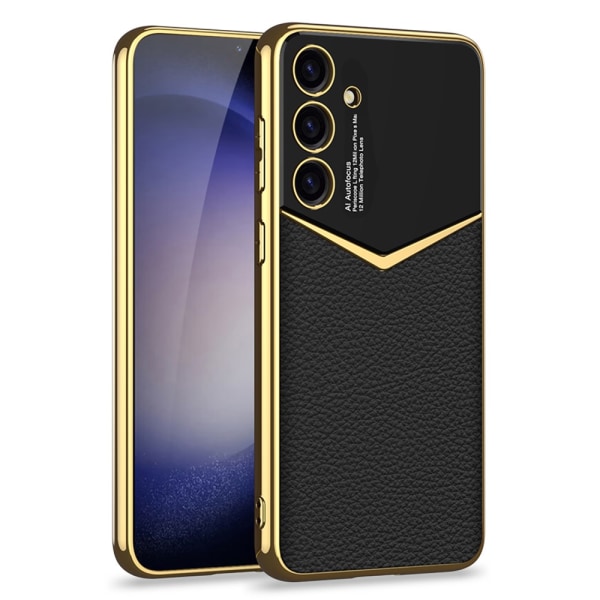 SKALO Samsung S24+ PU-nahkainen Gold Edge Suojakuori - Musta Black