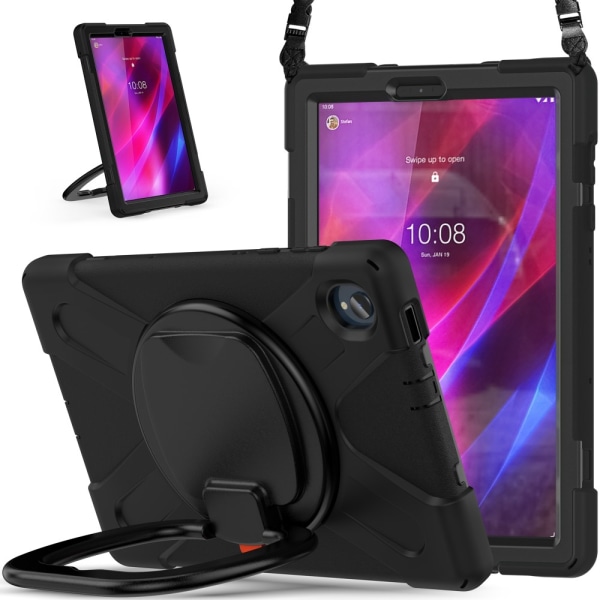 SKALO Lenovo Tab M10 FHD Plus 10.3" Extra Stöttåligt Armor Ring Skal med Axelrem - Svart Svart