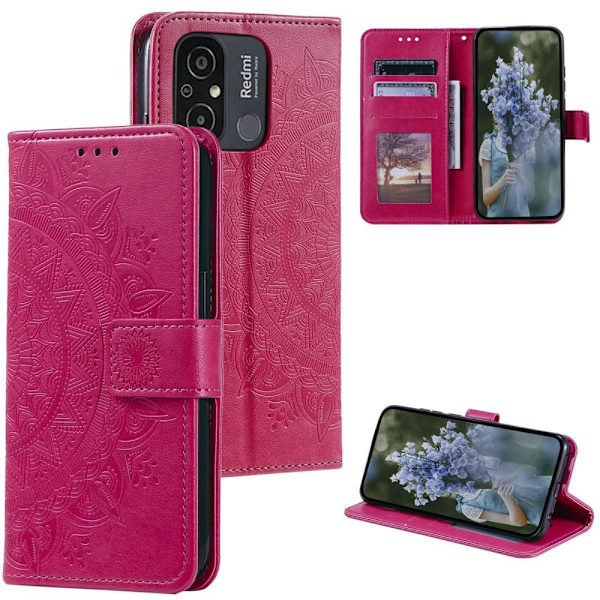 SKALO Xiaomi Redmi 12C 4G Mandala lompakkokotelo - Cerise Cerise