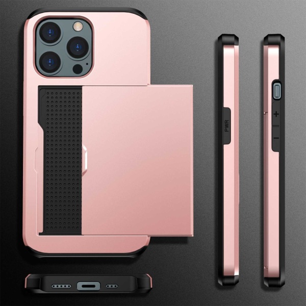 SKALO iPhone 14 Pro Max Armor Skal Korthållare - Roséguld Rosa guld