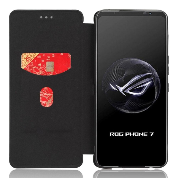 SKALO Asus ROG Phone 7 5G Carbon Fiber Plånboksfodral - Svart Svart