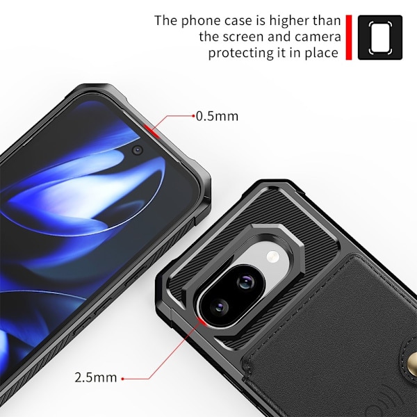 SKALO Google Pixel 9a Stødresistent Cover med Pung- Sort Black