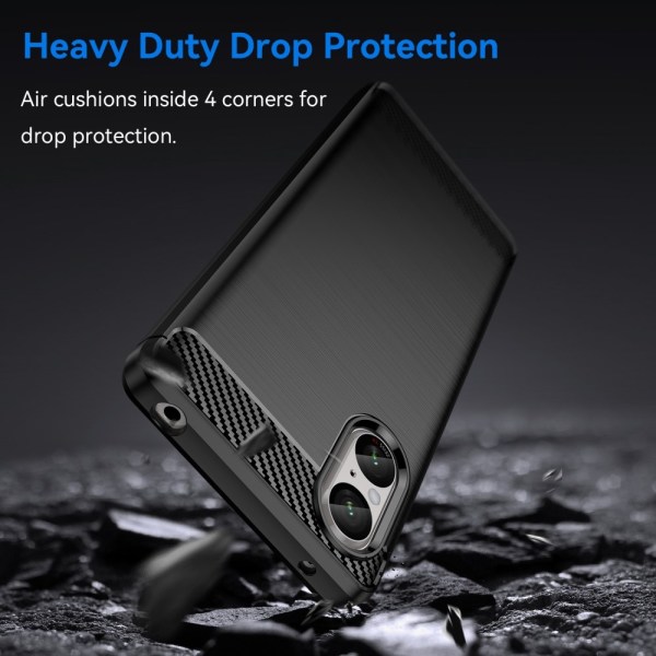 SKALO Sony Xperia 5 V Armor Carbon Iskunkestävä TPU suojakuori - Black