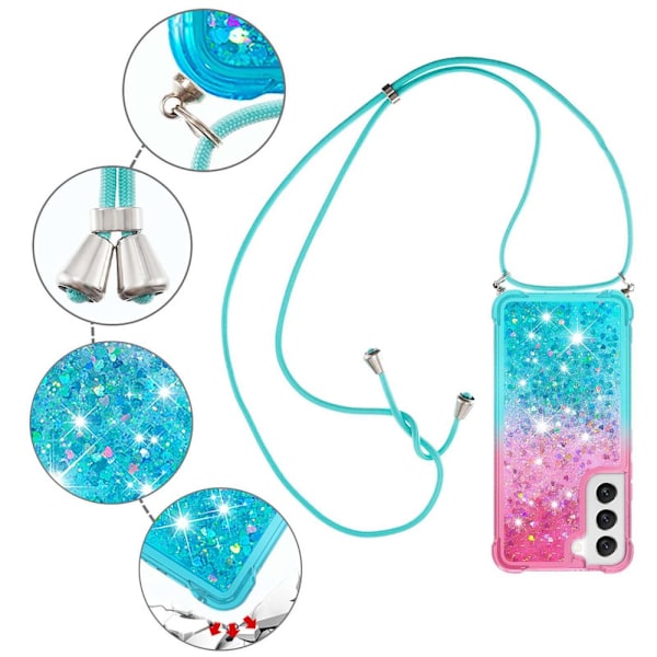 SKALO Samsung S23 Kvicksand Glitter Mobile Collar - Pink-Turkis Multicolor