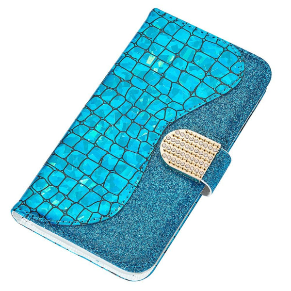SKALO iPhone 13 Mini Croco Glitter Plånboksfodral - Blå Blå