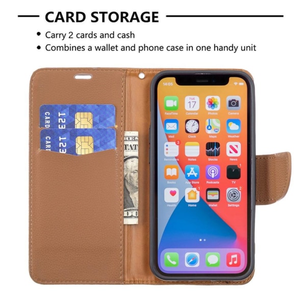 SKALO iPhone 13 Pro Premium Litchi Wallet - ruskea Brown