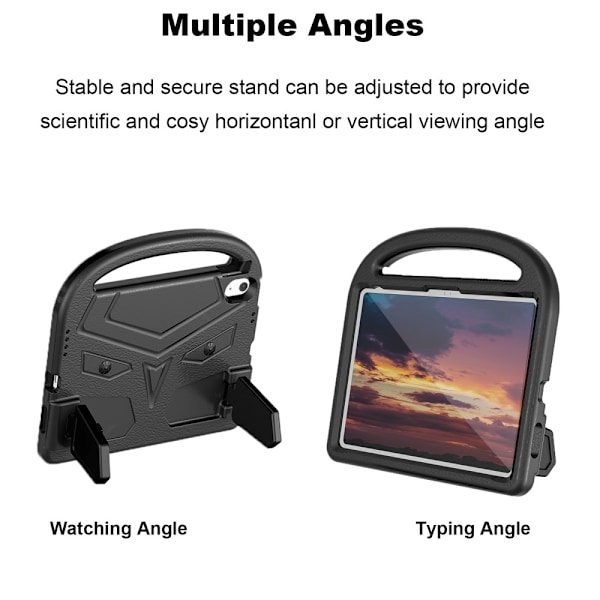 SKALO iPad 11" (2025) Lapsikuori kahvalla ja jalustalla - Musta Black