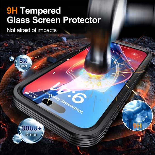SKALO Shockproof Clear Hybrid+Skærmbeskyttelse Cover til iPhone 18 Pro - Sort Black