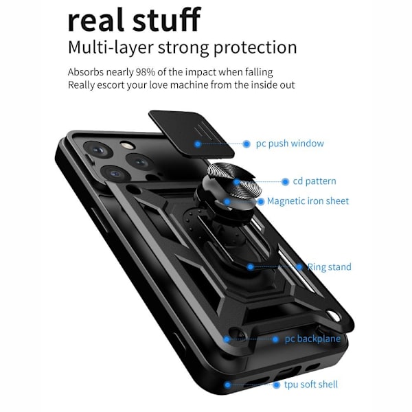 SKALO iPhone 15 Pro Armor hybridi metallirengas kameran liukusäädin - Ruusukulta Pink gold