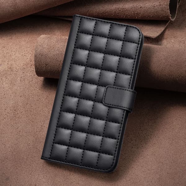 SKALO BINFEN COLOR Square Grid Lommebokdeksel til iPhone 18 Pro Max - Musta Black