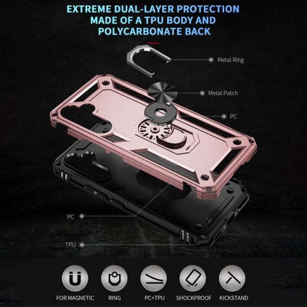 SKALO Samsung A54 5G Armor Hybrid metal ring cover - Rosa guld Pink gold