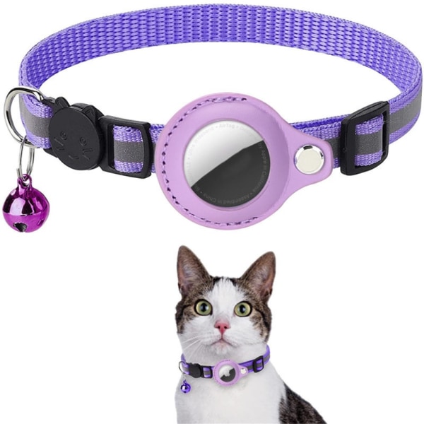 SKALO kattehalsbånd AirTag-holder og klokke - Lilla Purple