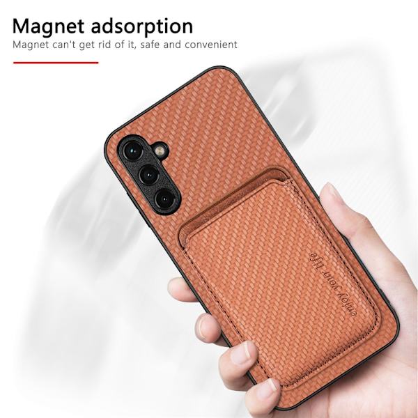 SKALO Samsung A14 4G/5G Carbon Fiber Skal med Korthållare - Brun Brun