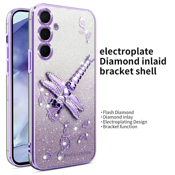 SKALO Samsung S25 KADEM Dragonfly Glitter Skal - Lila Lila