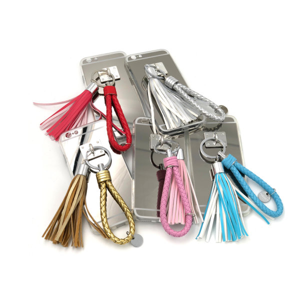 Bling Spegelskal med tofs & band iPhone 6/6S Pink
