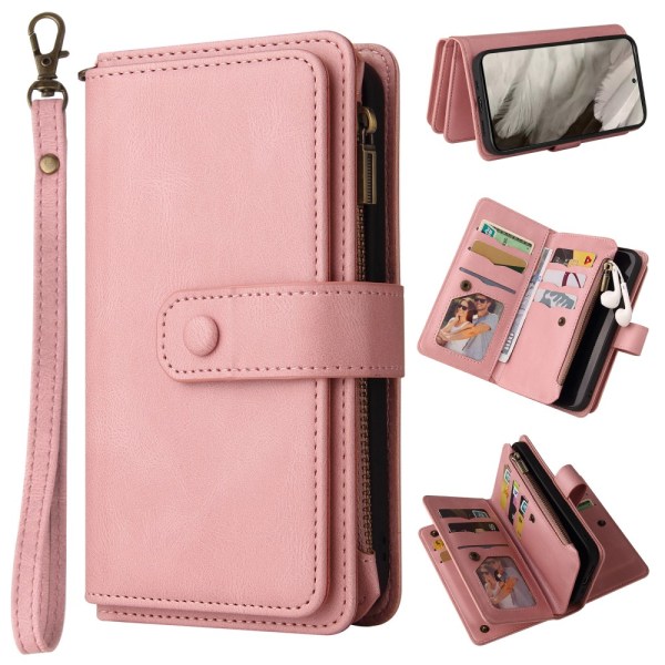 SKALO Google Pixel 8 Big Wallet 17-lokeroa Lompakkokotelo - Pink Pink