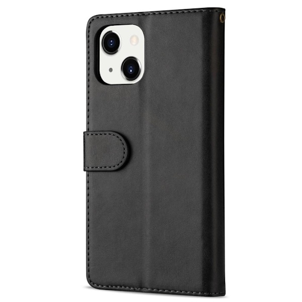 SKALO iPhone 15 Plus Flip Cover m. pung i PU-læder med lynlås - Sort Black