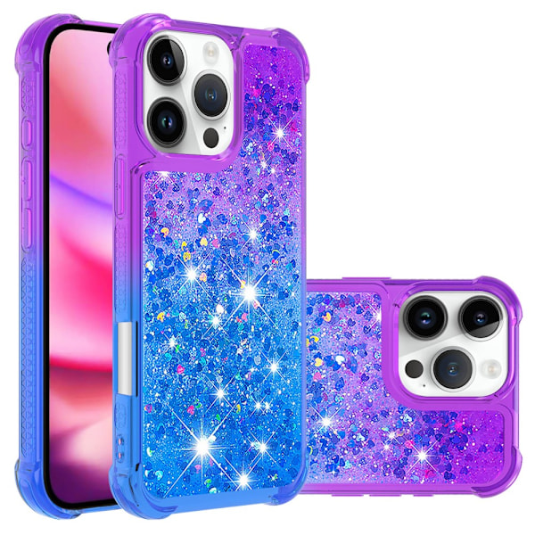 SKALO iPhone 16 Pro Juoksuhiekka Glitter Sydämet TPU kuori - Violetti-Sininen Multicolor