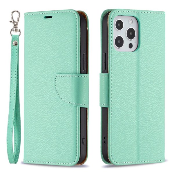 SKALO iPhone 13 Pro Max Premium Litchi Wallet - turkoosi Turquoise