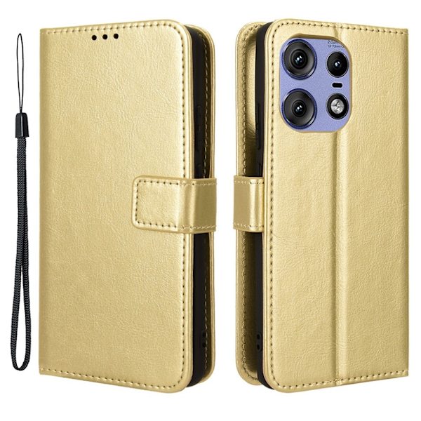SKALO Motorola Edge 50 Pro 5G Crazy Horse Plånbok PU Läder - Guld Guld