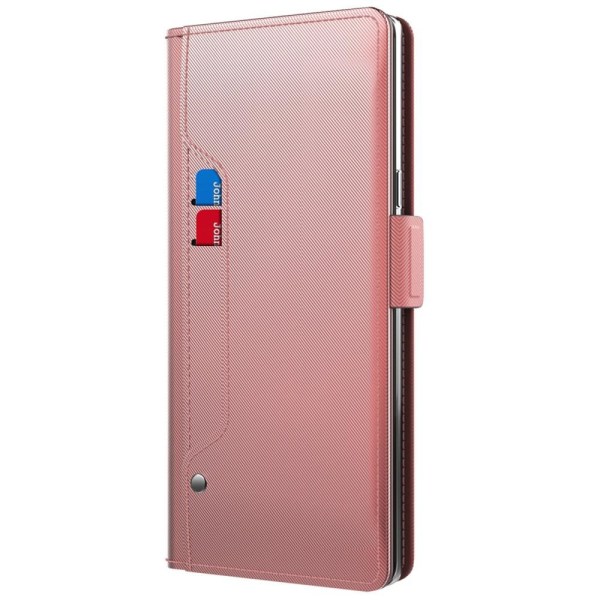 SKALO Motorola Edge 40 Pro 5G Kortholder Mirror Flip Cover - Rosa guld Pink gold
