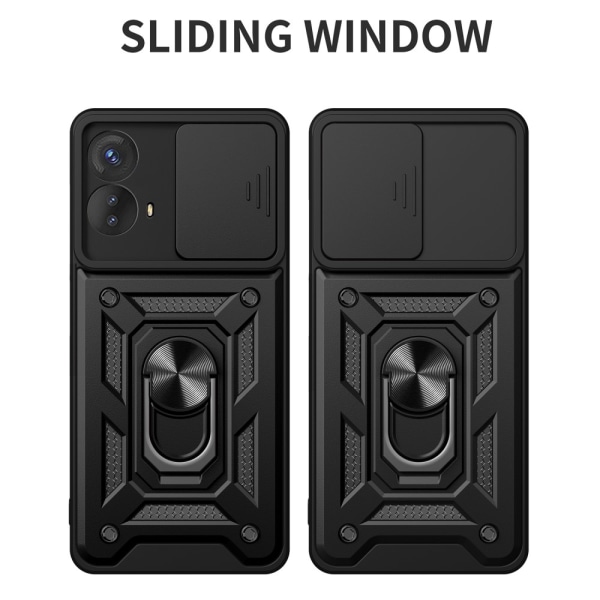 SKALO Motorola Moto G73 5G Armor Hybrid Metallring Kameraslider - Svart Svart