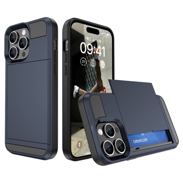 SKALO iPhone 15 Armor Skal Korthållare - Blå Blå