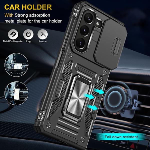 SKALO Samsung Z Fold6 Armor Hybrid Metal Ring Camera Slider - Sort Black
