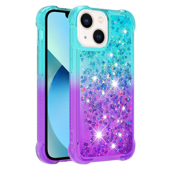 SKALO iPhone 15 Kvicksand Glitter Hjärtan TPU-skal - Turkos-Lila multifärg