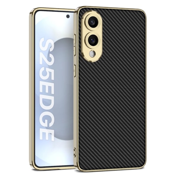 SKALO Samsung S25 Edge GKK Carbon Fiber Guldkant Skal - Svart Svart