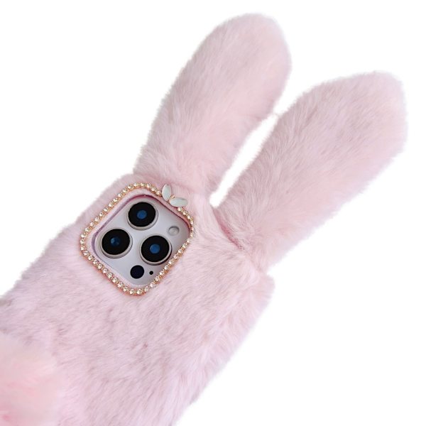 SKALO iPhone 16 Pro 3D Soft Furry Bunny Ears Suojakuori - Harmaa Grey