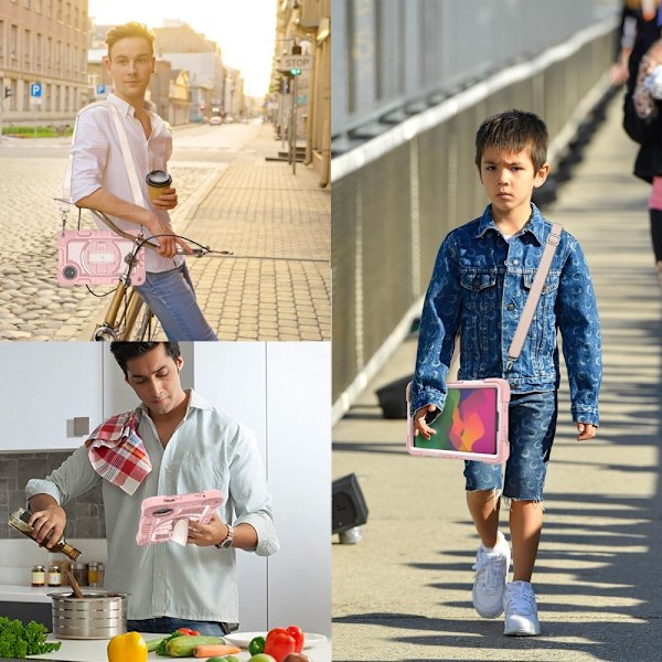 SKALO Xiaomi Redmi Pad SE 8.7 Extra Shockproof Armor 360 Kahva/Tripod Suojakuori - Ruusukulta Pink gold