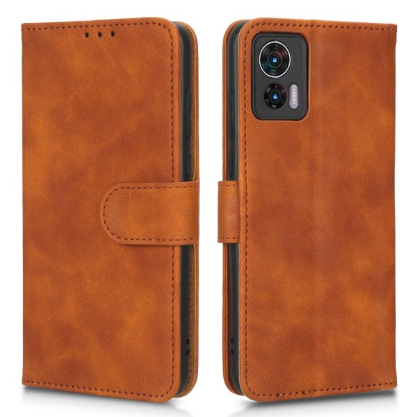 SKALO Motorola Edge 30 Neo 5G Matt PU Nahka lompakkokotelo - Ruskea Brown