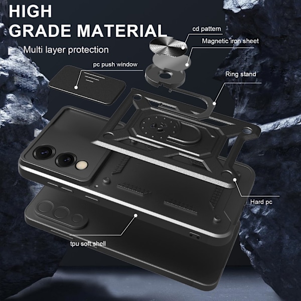 SKALO Samsung S25 Edge Armor Metallinen rengas -kamerasuojus Suojakuori - Musta Black