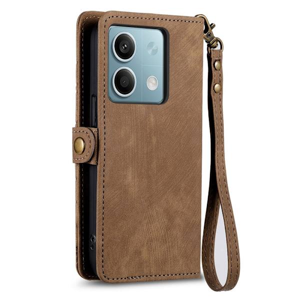 SKALO Xiaomi Redmi Note 13 5G Embossed Plånboksfodral i PU-Läder med Dragkedja - Brun Brun