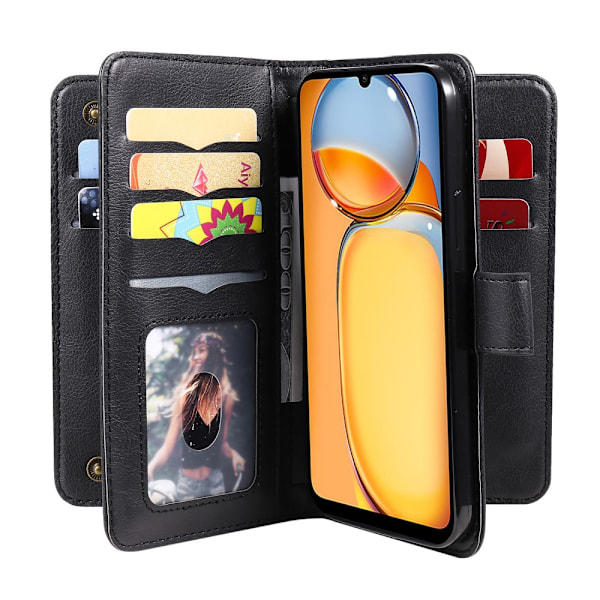 SKALO Xiaomi Redmi 13C 4G 10-lokeroa Lompakkokotelo - Musta Black