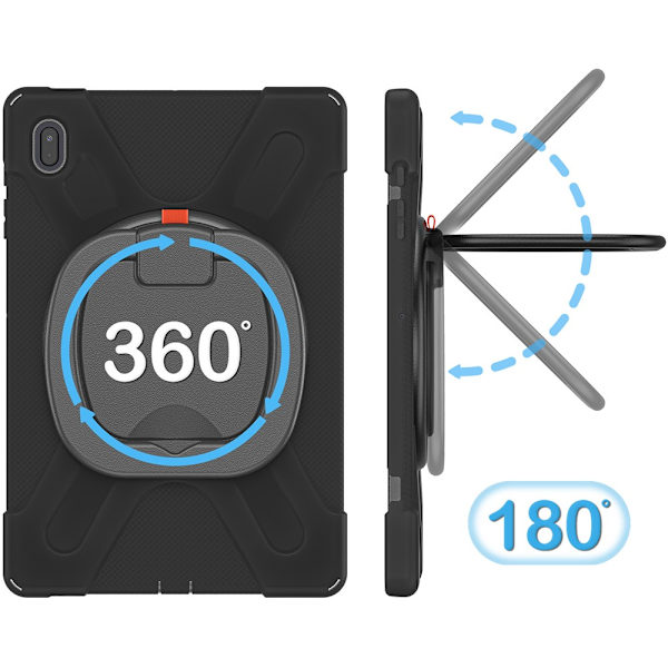 SKALO Samsung Tab S7 FE Extra Shockproof Armor 360 Kahva/Tripod Suojakuori - Musta Black
